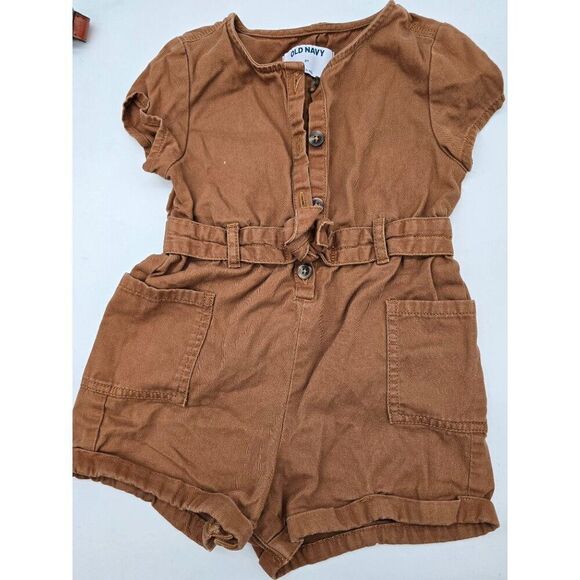 Old Navy Toddler Girls Short Sleeve Romper Belted Button Front Brown Size 2T - Picture 2 of 5